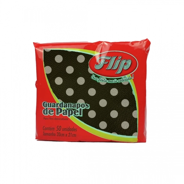 Guardanapo 20x21cm - 30x50un - PRETO POA BRANCO
